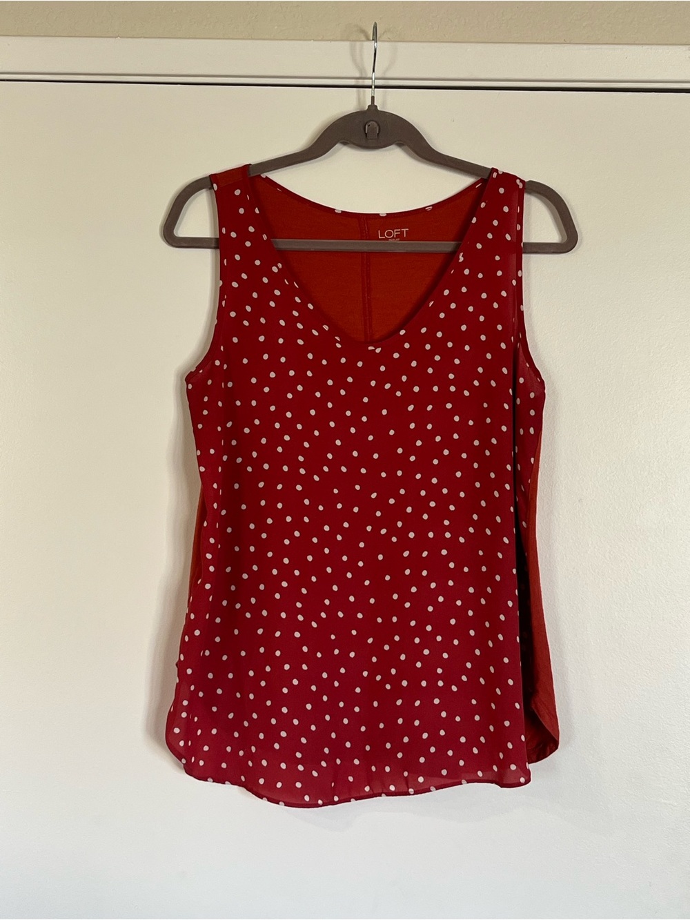 LOFT Red Polka Dot V-Neck Sleeveless Camisole